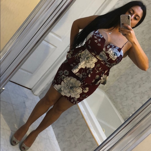 LAST 1! BURGANDY WINE FLORAL PEPLUM DRESS - Picture 7 of 8